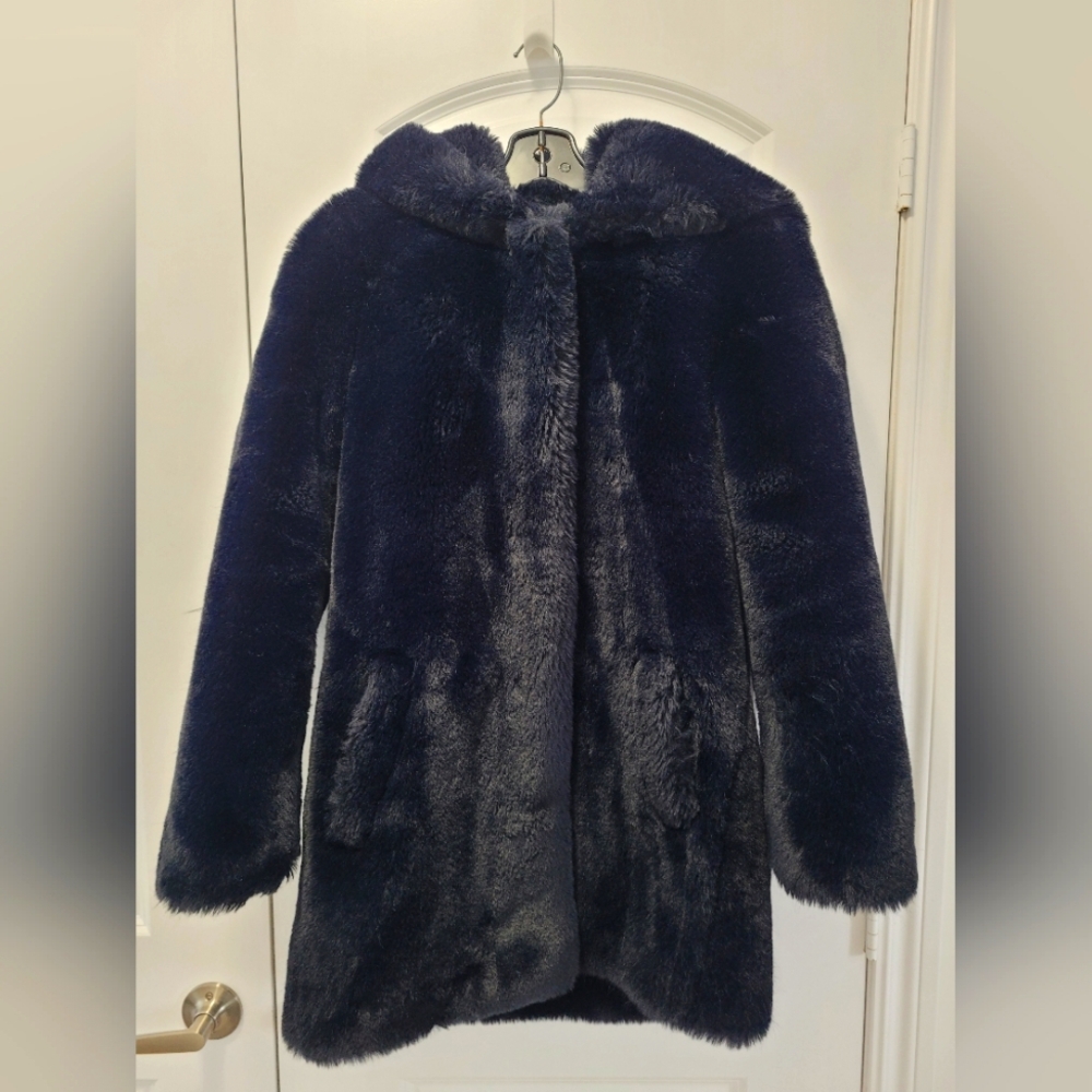 Sandro Dark Navy Faux Fur Coat, size small